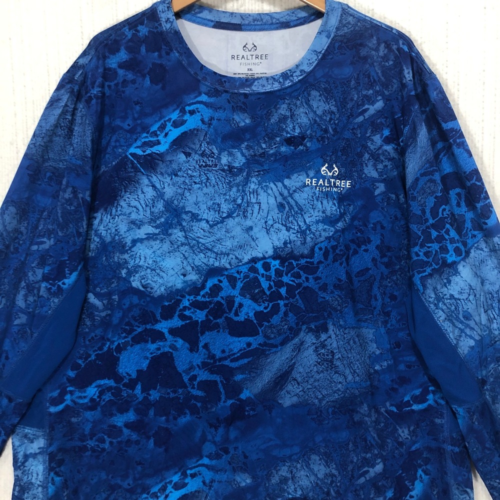 Realtree Fishing Mens XXL Blue Wave‎ Camo Performance Long Sleeve Shirt XXL